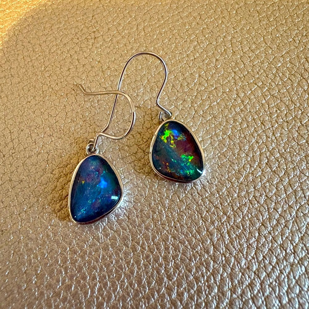 Australian Blue Fire Opal Earrings